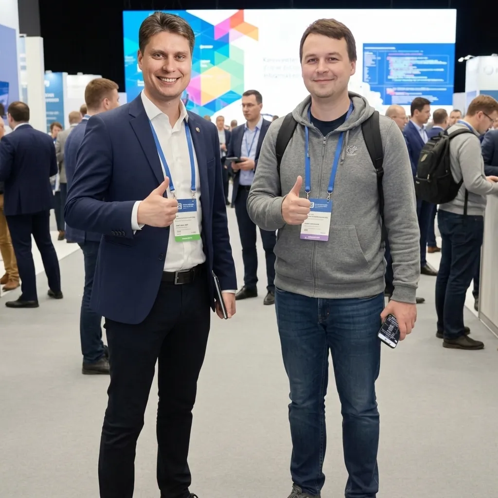 Two members of the SOER Tech team at an industry expo